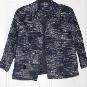 Jones New York Blazer Jacket Blue & White Pockets &  3/4" Sleeves Sz 14